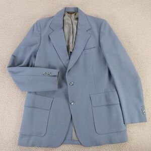 VINTAGE Palm Beach Jacket M MT Blue Polyester Blazer Patch Pockets 40L